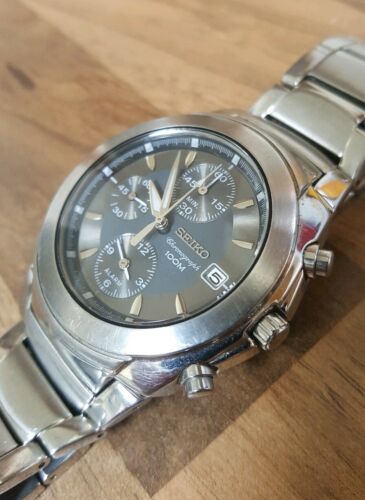 Seiko 7T62 0EE0 Chronograph Alarm Stainless Steel Mens Watch