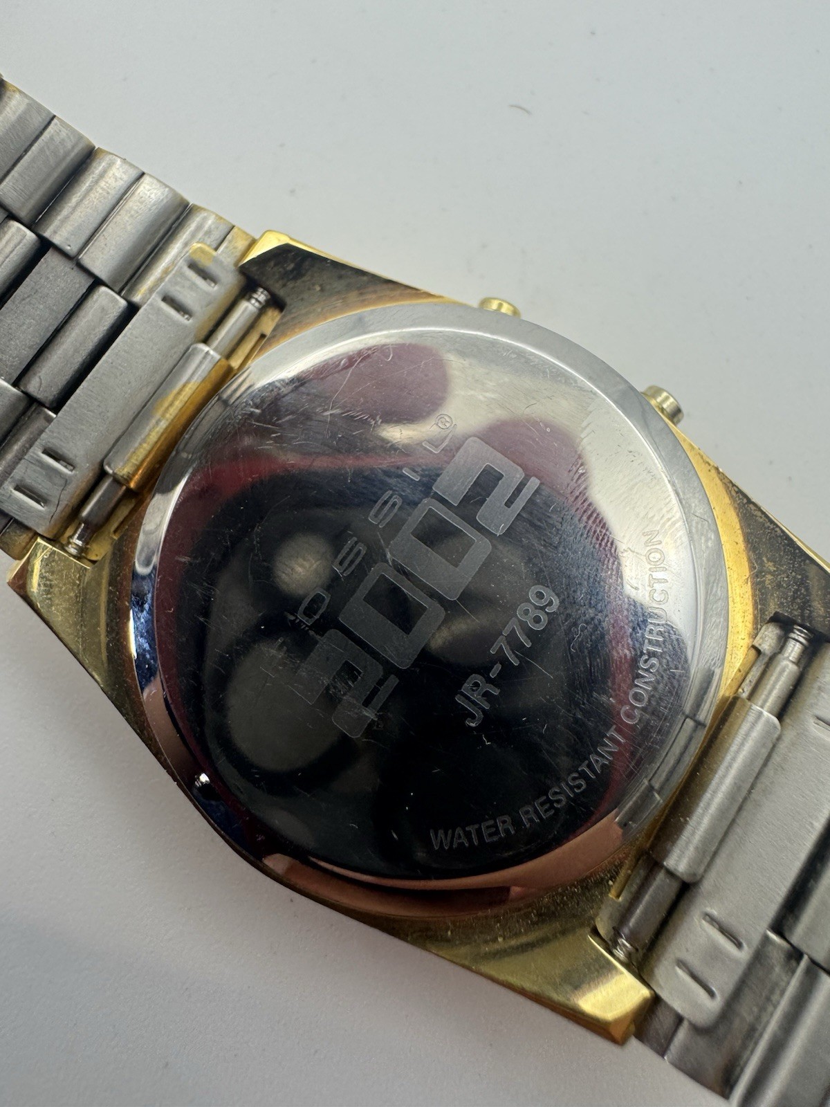 Fossil 2002 JR-7789 LED Digital Watch Gold Tone Retro Style 