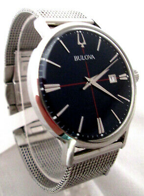 BULOVA 350 MEN S CLASSIC RED TRIM SILVER BLUE DIAL BOLD WATCH 96B289 WatchCharts