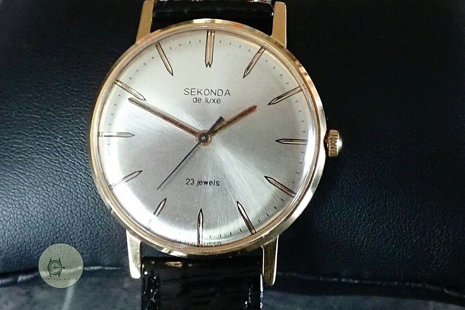 Mens slim vintage winding watch Sekonda de luxe 23 Jewel USSR 2209