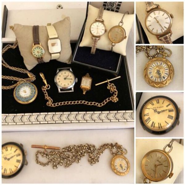 Job Lot Vintage Antique Watches, Chains Rotary, Old England, Timex etc ...