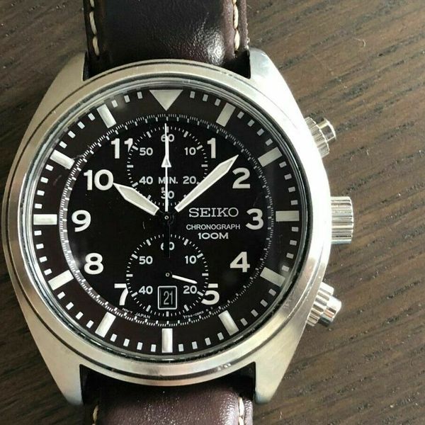 Seiko Chronograph Quartz Watch 7T94-0BL0 100M Brown Face Calf Leather |  WatchCharts
