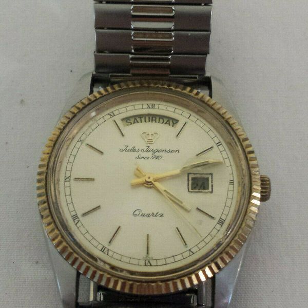 Vintage Jules Jurgensen Presidential Day/Date Fluted Bezel Quartz Watch
