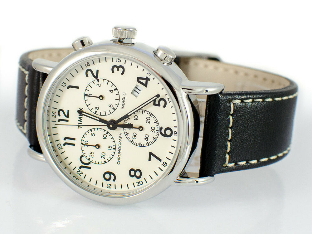 TW2R42800 Timex Weekender Chronograph Indiglo Black Leather Band Analog Watch WatchCharts Marketplace