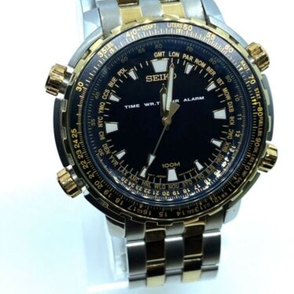 SEIKO H023 00G0 MENS ANALOG DIGITAL WORLD TIME FLIGHT CHRONOGRAPH 