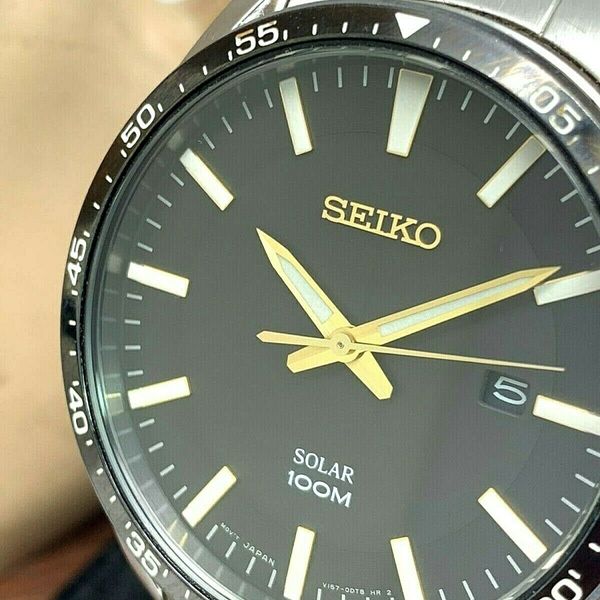 Seiko Men\'s Solar SNE485 V157-0CB0 Two Tone Stainless Steel Watch Black Dial Seiko Men main image 4