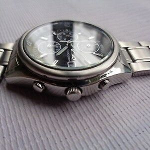 RARE VTG SS BLACK DIAL SEIKO QUARTZ 7T92-0CC0 CHRONOGRAPH