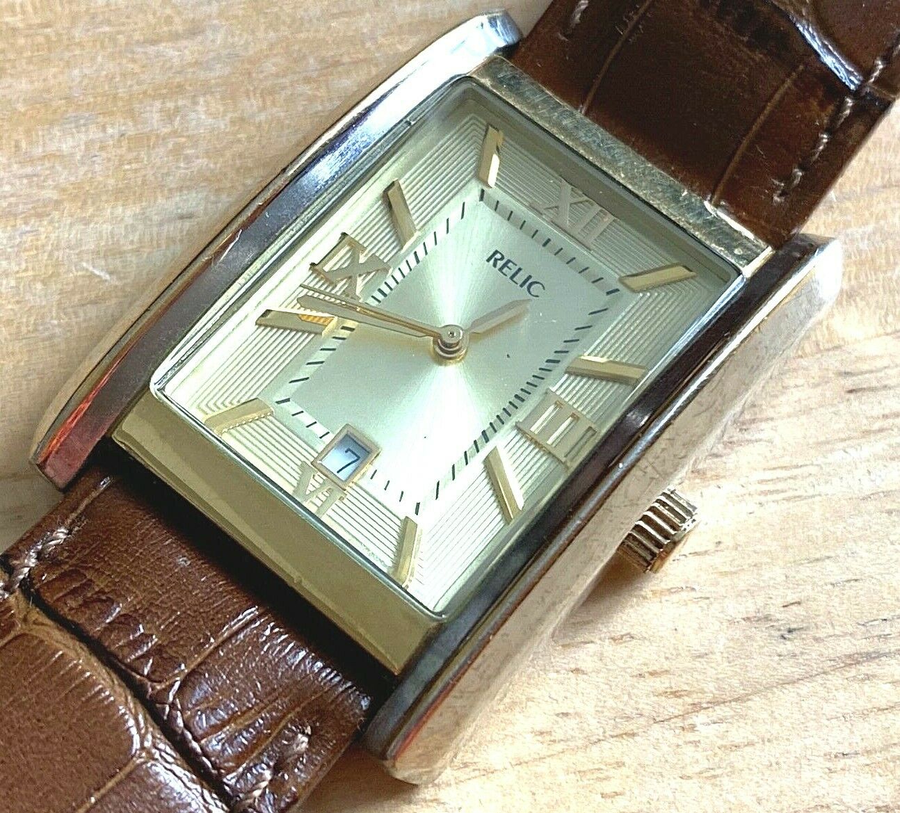 Relic ZR77110 Men Dual Tone Leather Band Rectangle Quartz Watch