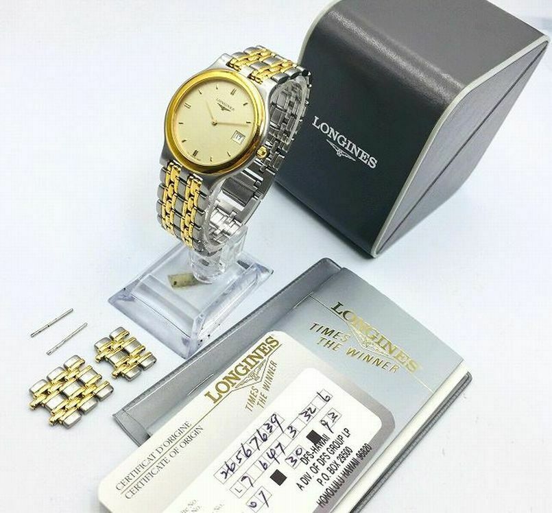 LONGINES Watch L7 647 3 Quartz 18K Gold Plated St.Steel Date w box