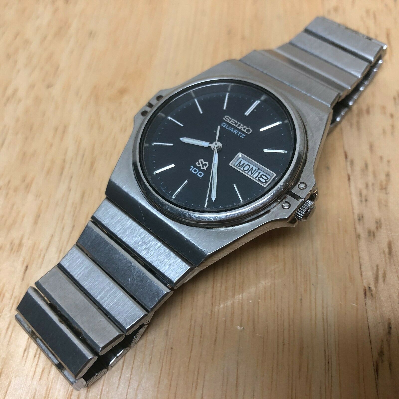 Vintage Seiko 8123-6009 SQ 100 Mens Silver Analog Quartz Watch Hours~New  Battery | WatchCharts