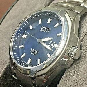 Citizen Eco Drive Titanium Sapphire Wr100 Gn 4w S E111 S0769 Blue Face Watchcharts