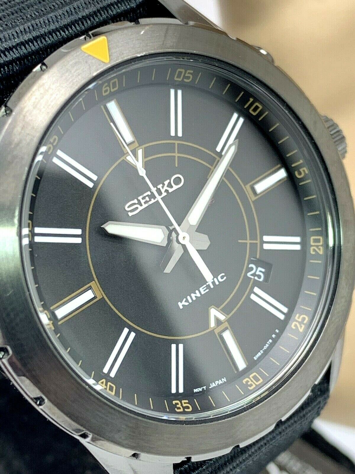 Seiko SKA705 Men's Kinetic Stainless Steel Case 42mm Black Dial Nylon Band  Watch | WatchCharts