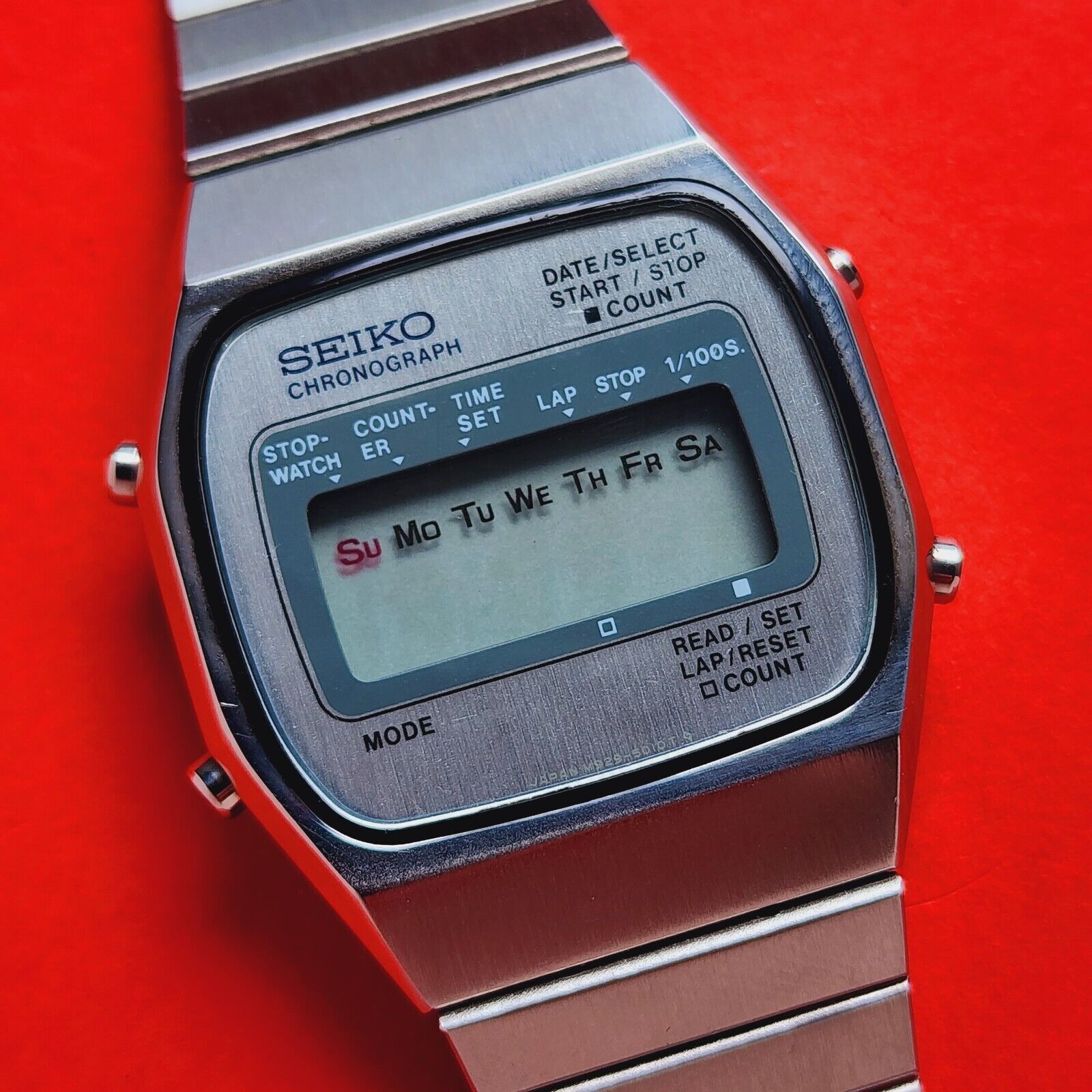 Seiko Chronograph watch 1980s Retro LCD stainless steel M929 5019