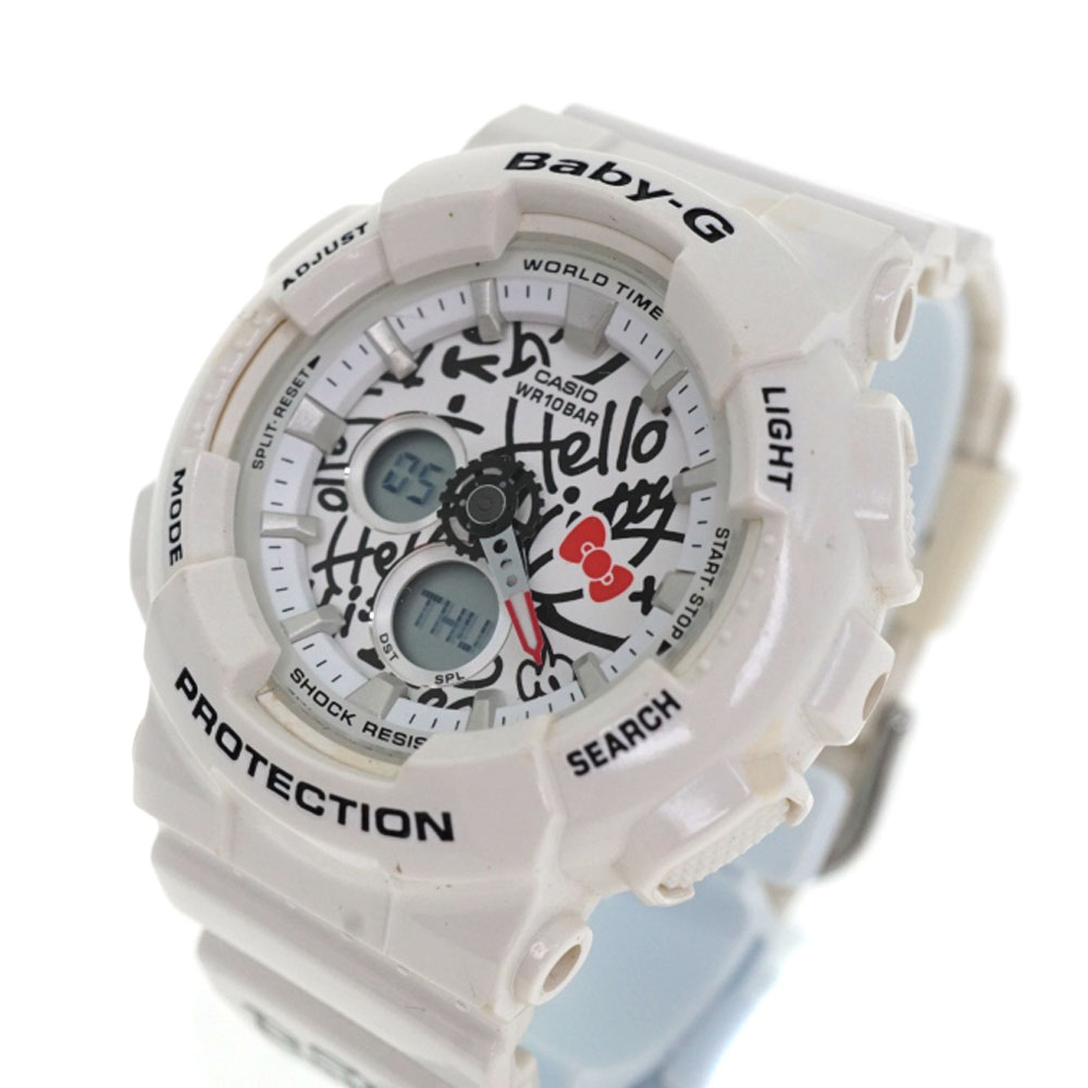 CASIO Casio BA 120KT 7AJR Baby G Baby G Baby G Shockproof Hello Kitty Collaboration White Series Quartz Battery Type 10 ATM Waterproof Graffiti Art Women s Watch Wristwatch Used USED 6 Pawn Shop Kante...