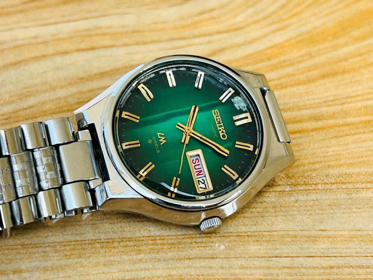 ★★ セイコー　ロードマチック　カットガラス　グリーン セイコー ロードマチック 5606-7300 緑文字盤 カットガラス