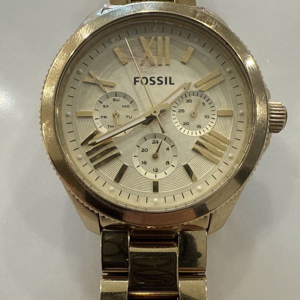 Fossil Cecile Champagne Dial Grey Leather Strap Watch for Women - AM4529
