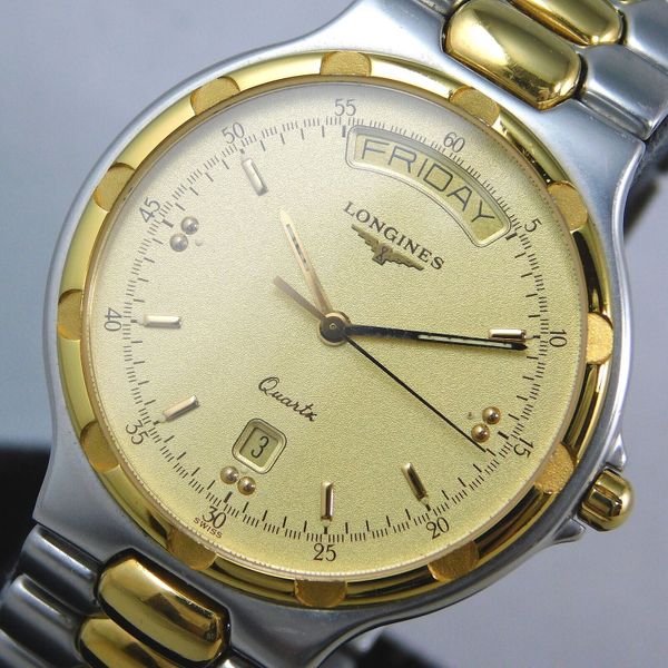 LONGINES CONQUEST L163.2 DAY/DATE MEN'S GOLD VINTAGE WATCH SWISS