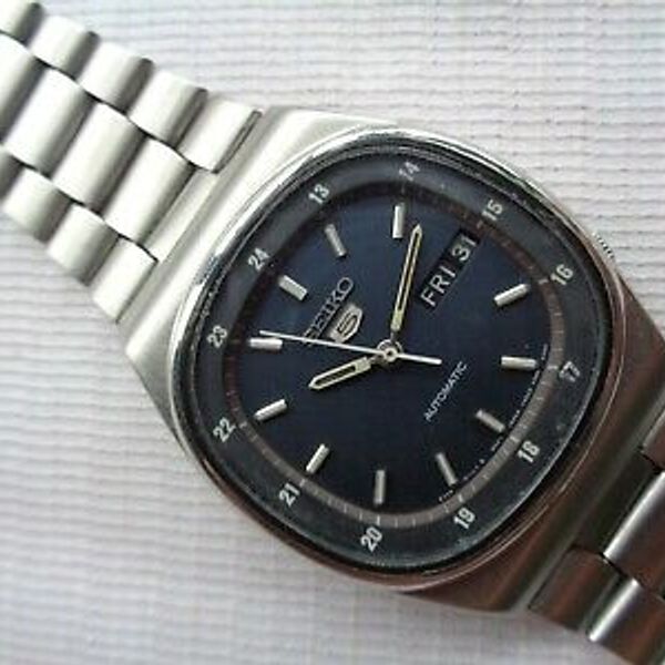 RARE USED VINTAGE SS BLUE DIAL 24 HOURS 6309-5230 SEIKO 5 GENTS ...