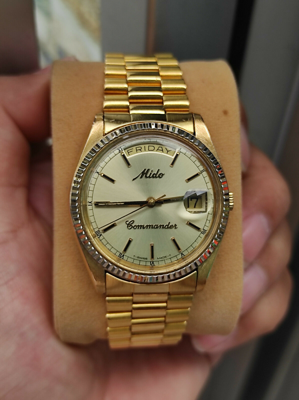 Rare vintage Mido Commander Day Date Mido 8223 Gold Plated with