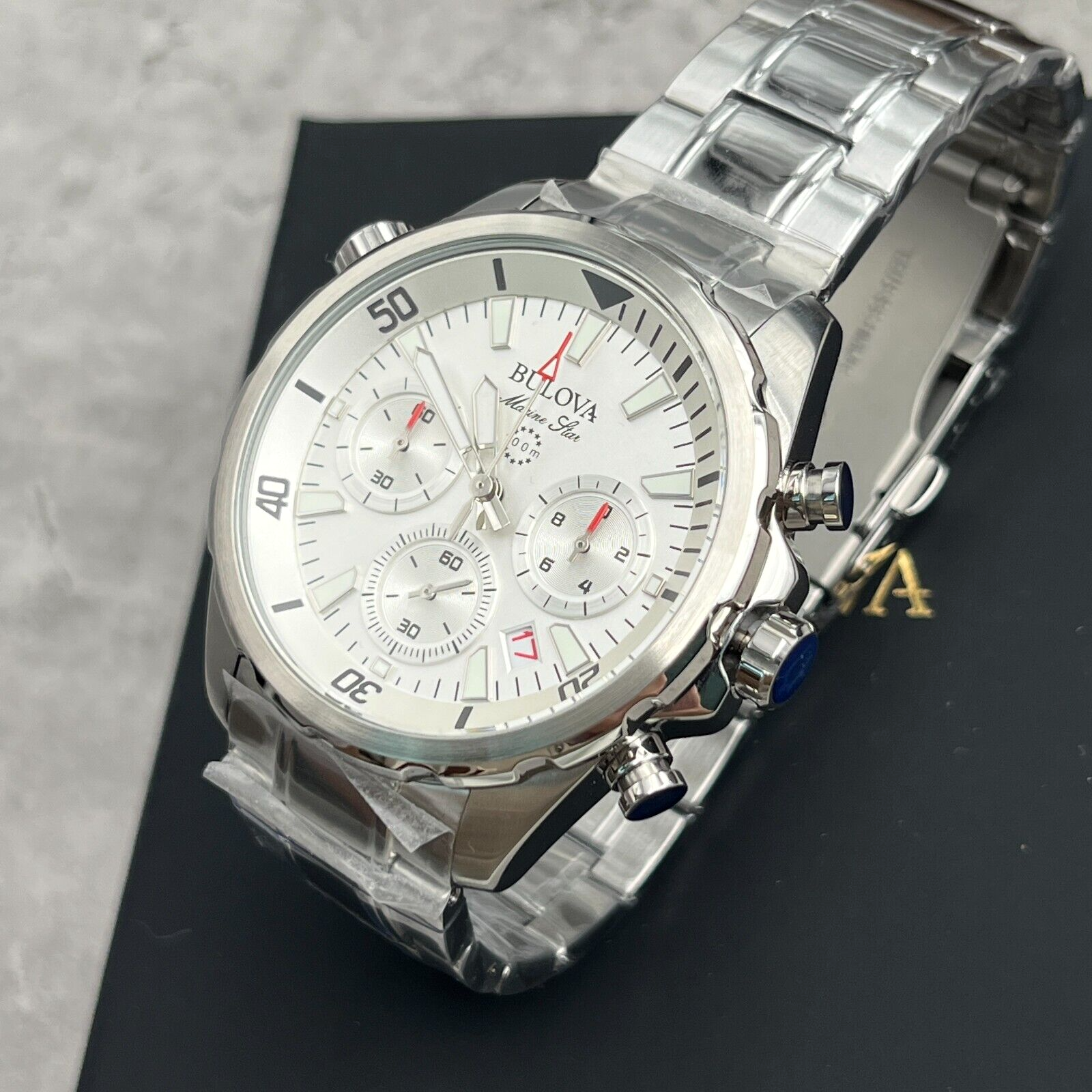 Marine Star Bulova 96B255 White Dial Chronograph Watch Exquisite Gift Box WatchCharts Marketplace