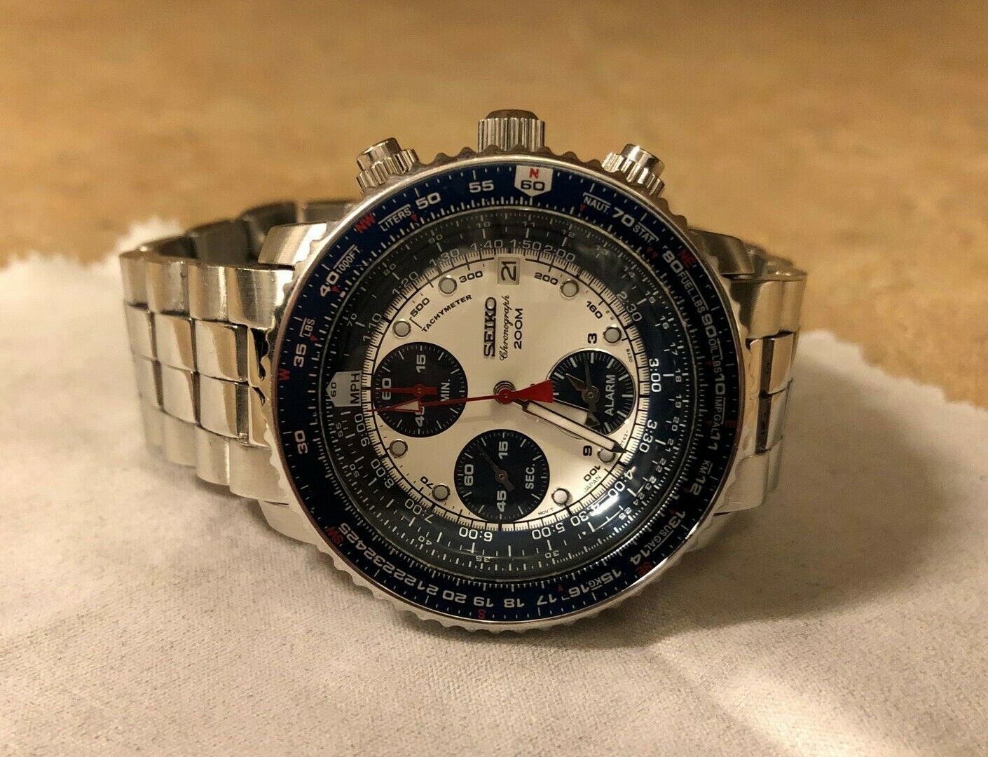 Seiko Flightmaster Chronograph SNA413 Blue Bezel Great Original ...