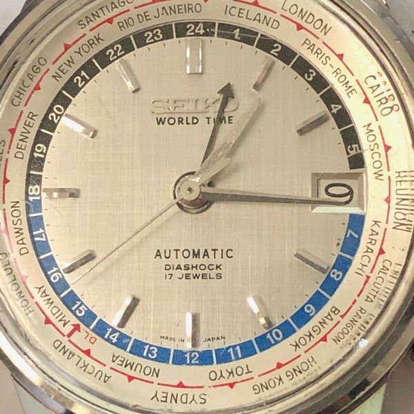 Vintage Seiko World Time Automatic Watch 17 Jewel Diashock/Waterproof