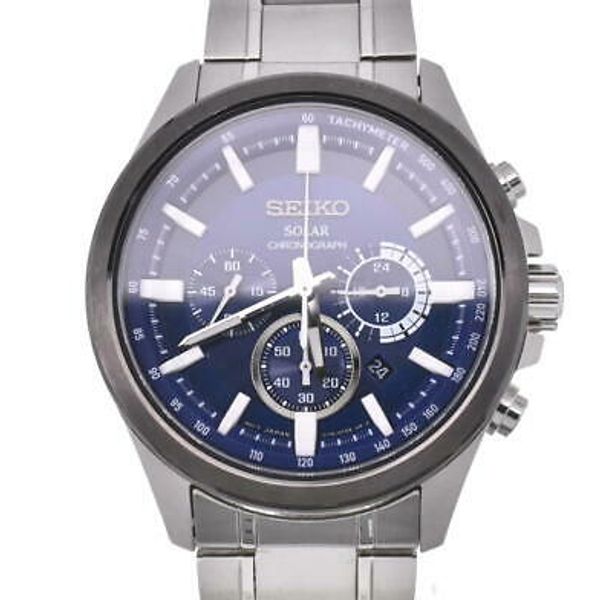 Seiko V175 0er0 Chronograph Date Blue Dial Solar Powered Mens Watch E102832 Watchcharts 6023