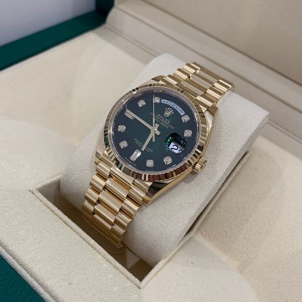New Rolex 128238 Day-Date 36 Green Ombre Diamond Dial, 18k Yellow Gold ...
