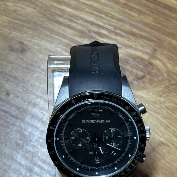 Emporio Armani Men's Chronograph Black Rubber Strap Watch AR5985 New ...