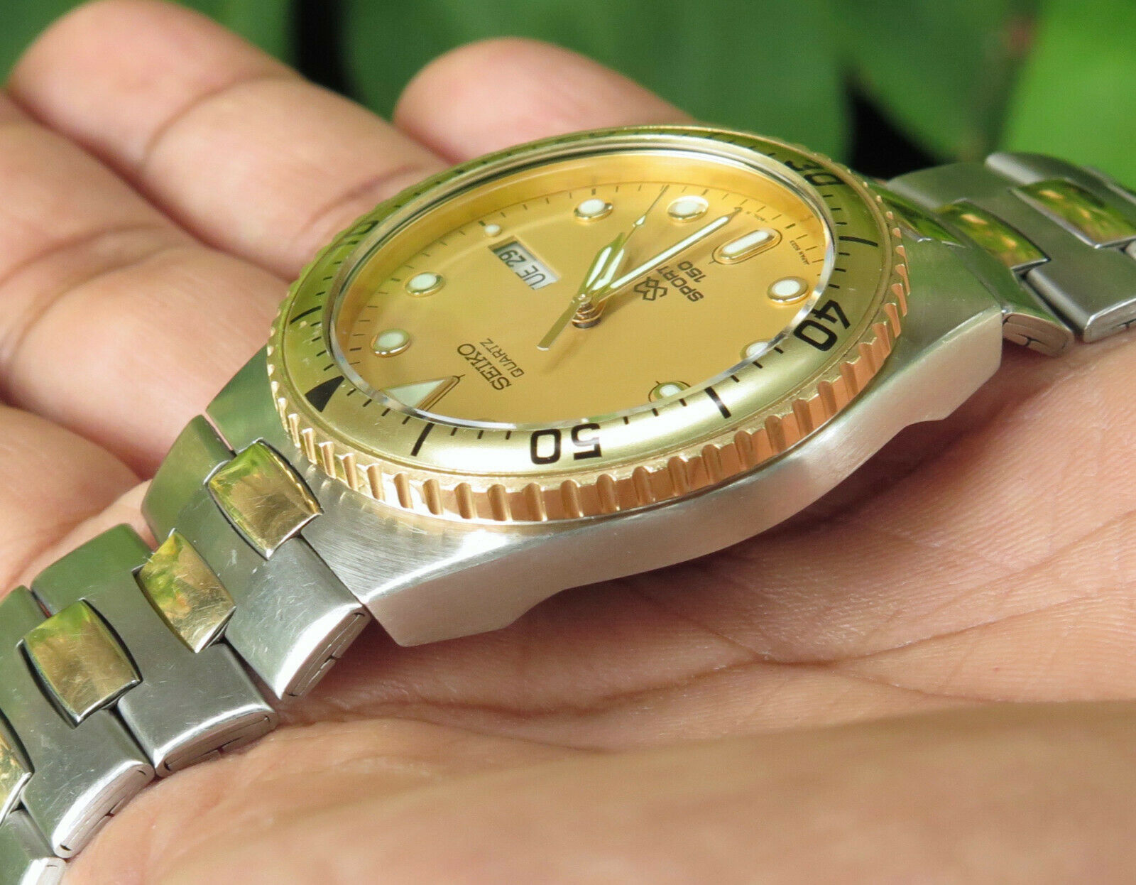 セイコー クォーツ スポーツ 150 ゴールド SEIKO SPORTS 150 Seiko SQ Sports 150 Watch Men 42mm Analog Digital Diver Two