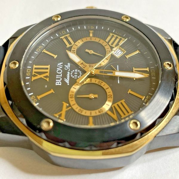 Bulova 98B278 Marine Star Black Chronograph Dial Watch Men Black ...