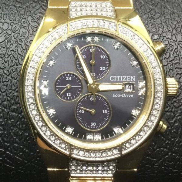 Citizen Men’s Chronograph Black Gold Watch CA075258E, 8 In. Wristband