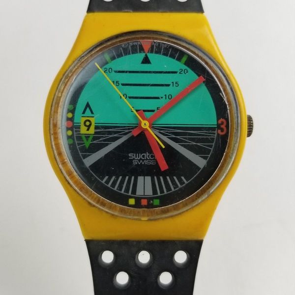 Vintage Swatch 1987 Unisex Watch Black Yellow Aviation Style Swiss ...