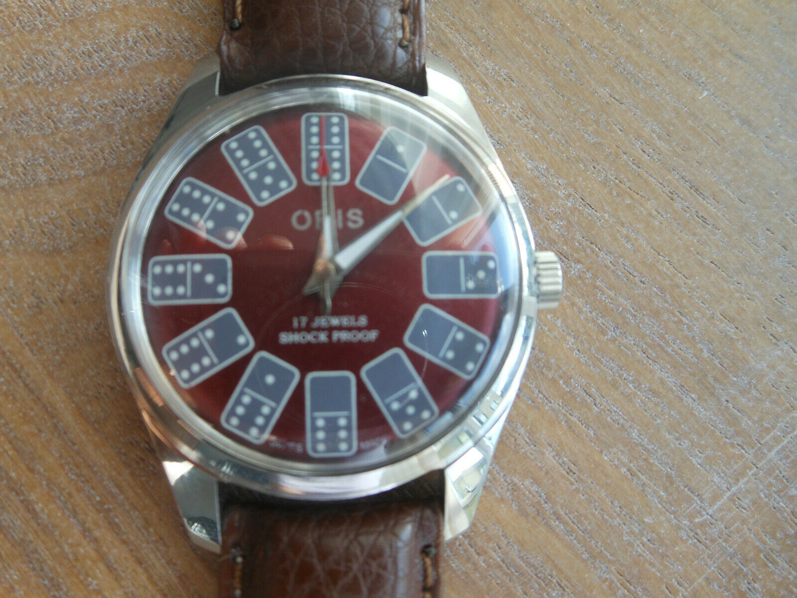 Rare Unusual Vintage ORIS Watch Dark Red Dial with DOMINO