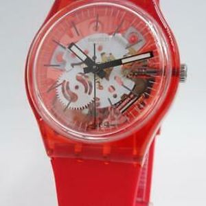 New Swiss Swatch Rosso Bianco Skeleton Red Silicone Watch 34mm Gr178 75 Watchcharts