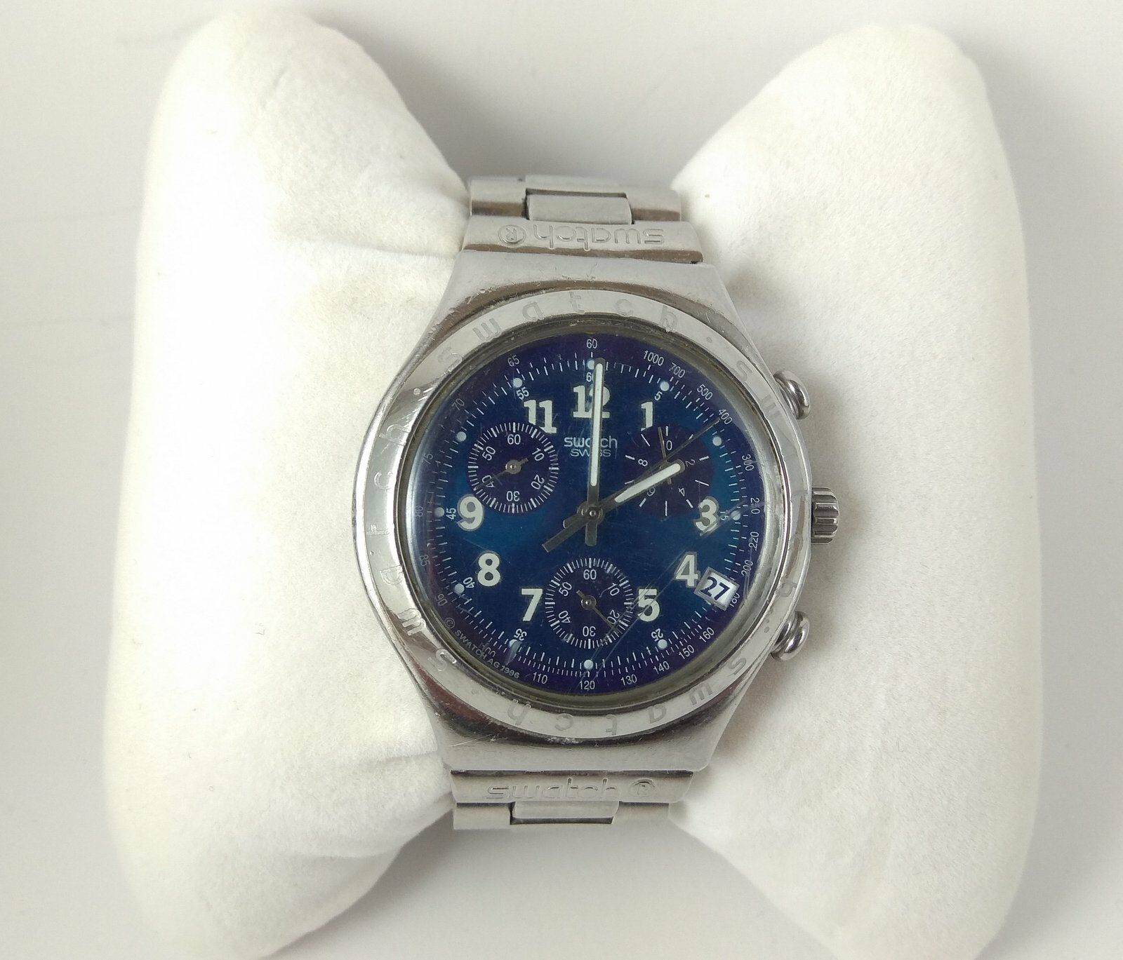 Vintage Watch Swatch Irony Ag 1996 Swiss Blue Dial Chronograph 
