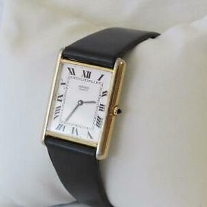 Men's Seiko Gold Tone Watch Roman Numerals White Dial 7430-5209