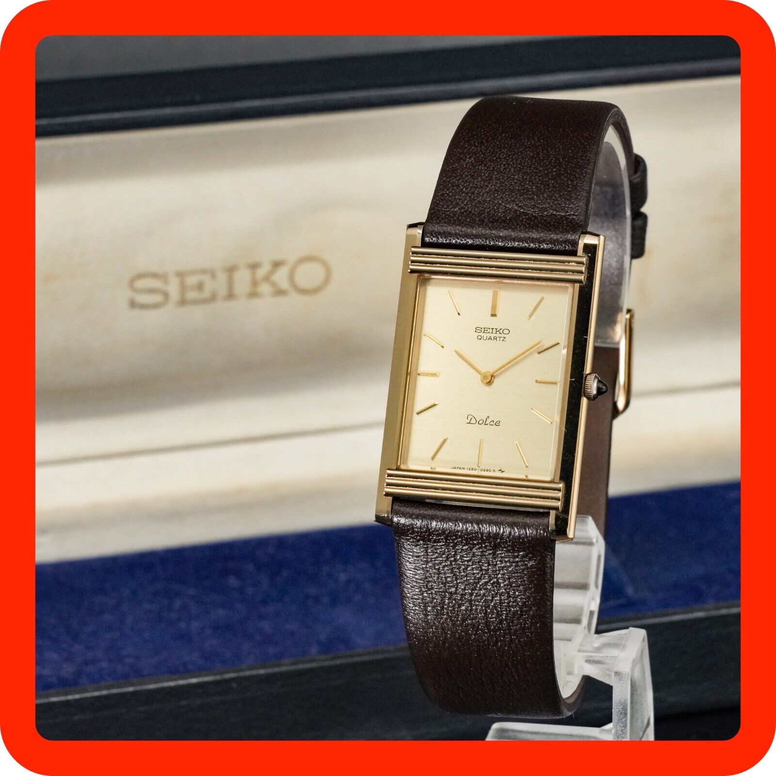 Vintage 1984 [BOXED MINT] SEIKO Dolce 1220-5120 New Band Tank Thin