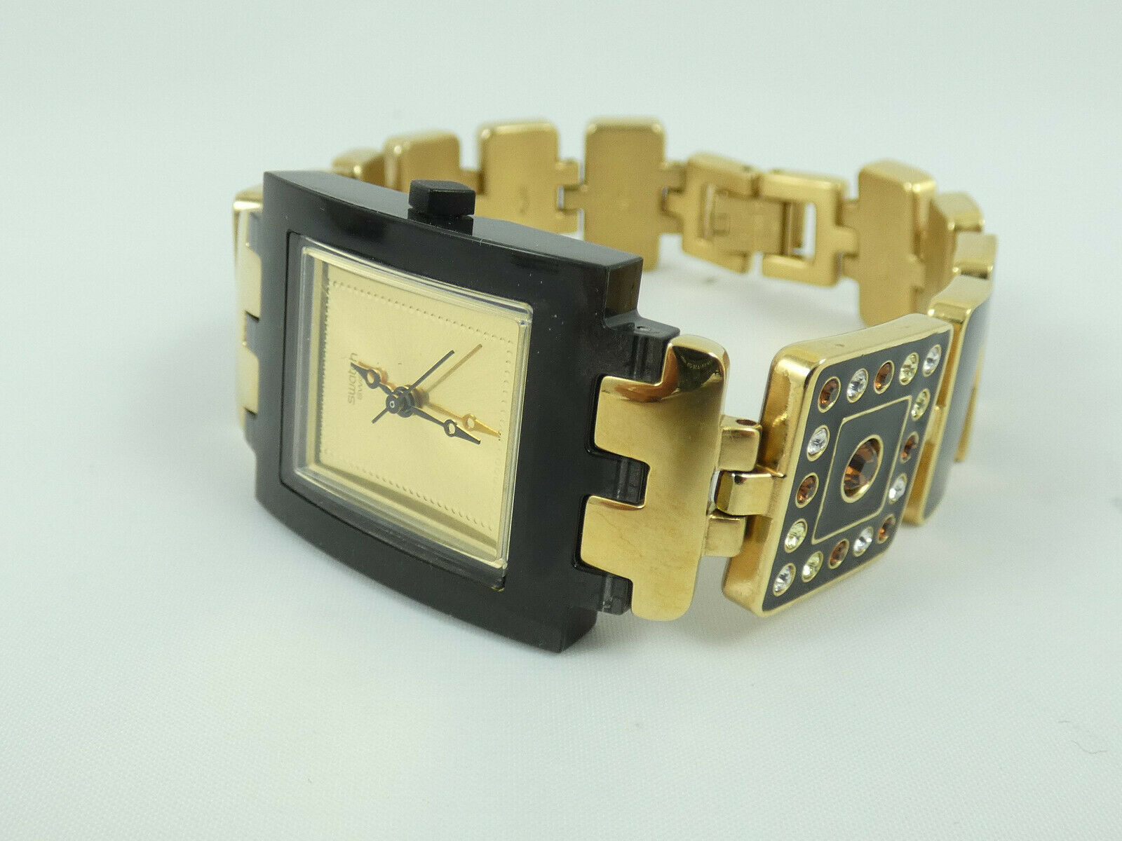 Ladies Swatch SUBM104G Luxotric Gold & Black Watch, Box & Papers 