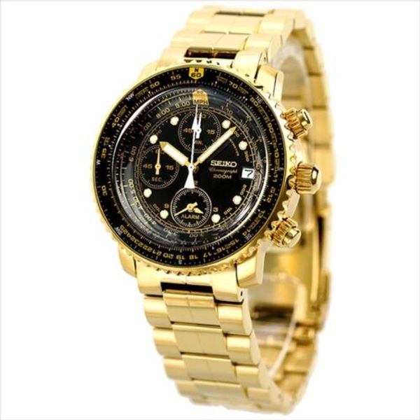 SEIKO SNA414 SNA414P1 Flightmaster Pilot Chronograph Gold Quartz