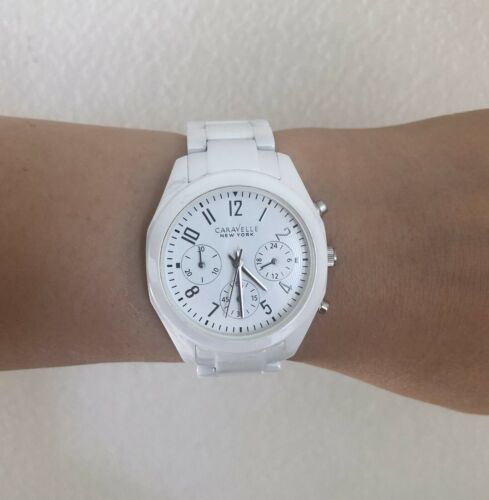 Caravelle New York Bulova Chronograph White Ceramic Bracelet  display picture 3