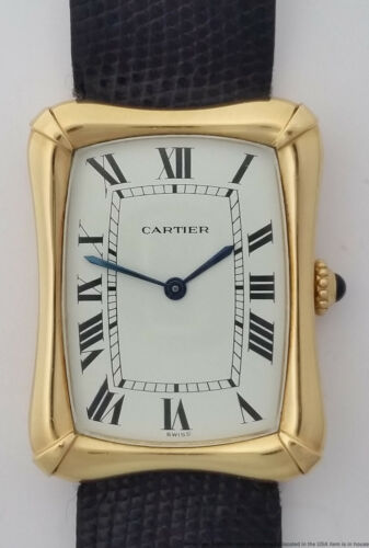 Huge Rare Mens Cartier Bamboo Coussin Mid Century 18k Gold Wrist