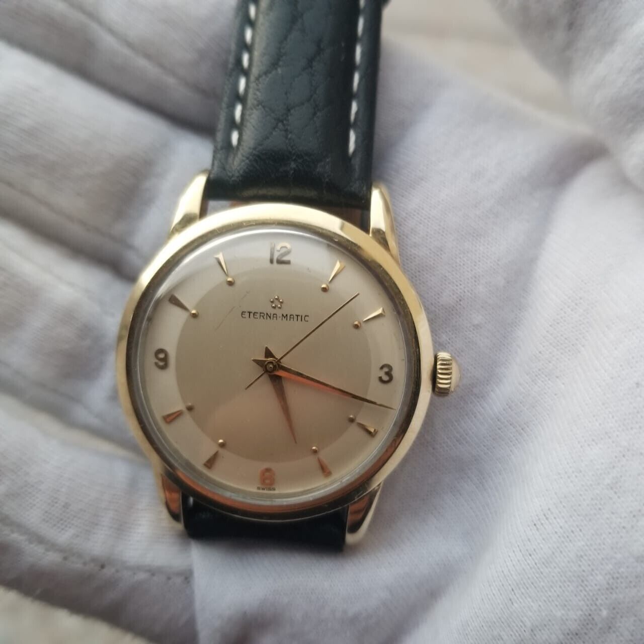 Cadran Et Mouvement Automatique Eterna Matic Calibre 1419U Avec Cœur En Or 23K - Pièce D'occasion Pour Réparation