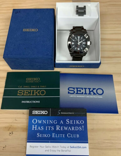 EXCELLENT Seiko KINETIC GMT Automatic Watch 100M 5M65 0AB0 BLACK