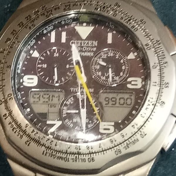 Citizen EcoDrive Skyhawk JR306059F World Time Alarm Ana/Digi Titanium