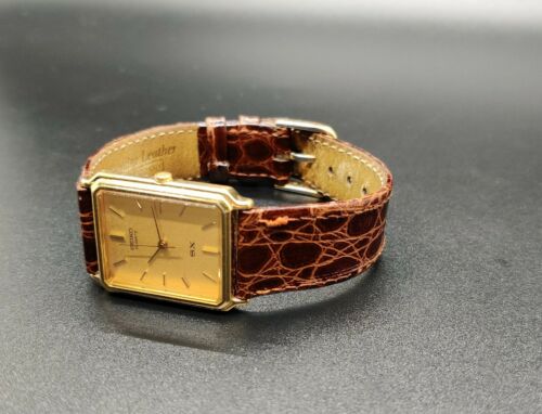 Seiko SX Rectangle Analog Quartz Watch New Battery Leather Band