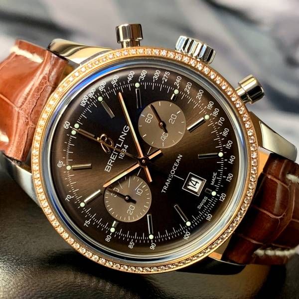 Breitling transocean chronograph 38 steel/pinkgold with diamonds