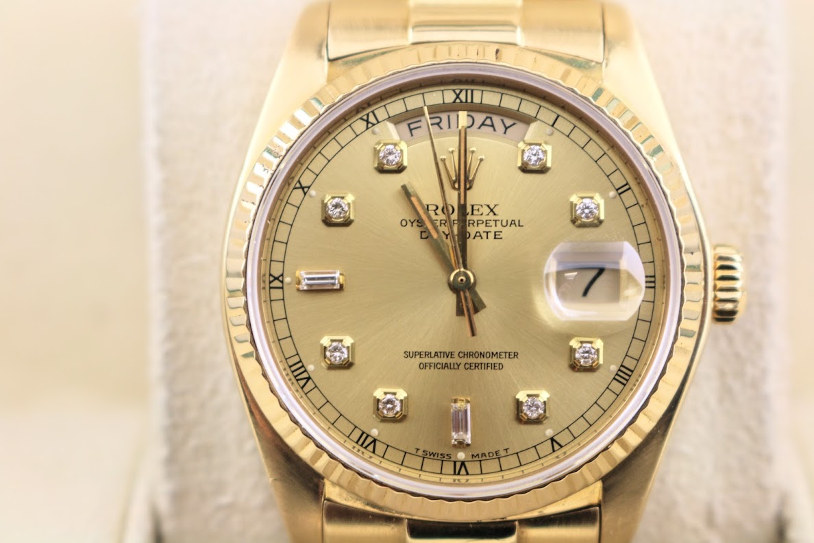 1978 Rolex Day Date 18038 Champagne Diamond Dial 18kt President No