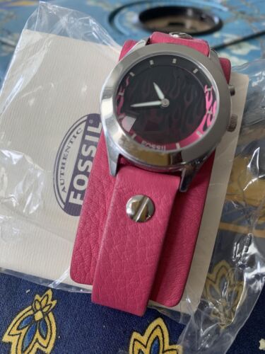 Fossil Big Tic Pink Leather Band /Black Dial Flame Feature ...