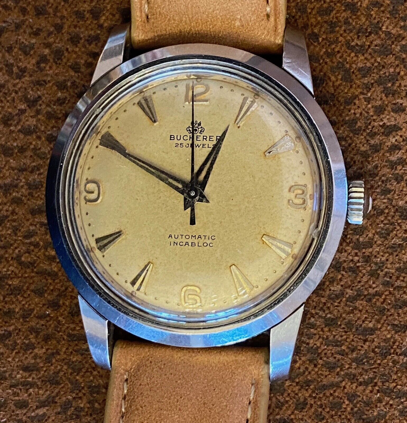 Rare BUCHERER 1950s vintage 25 jewel automatic Felsa Bidynator 